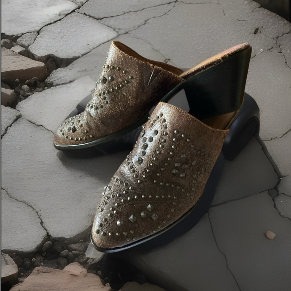 Frye Studded Brown Mules